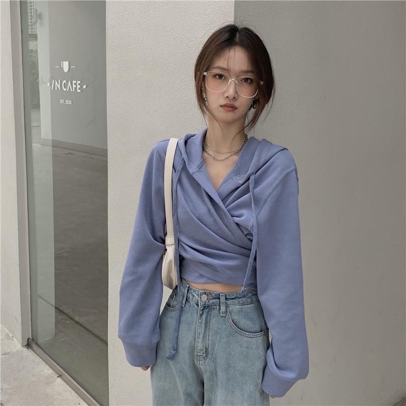 Áo hoodie lửng dài tay thiết kế mới cho nữ