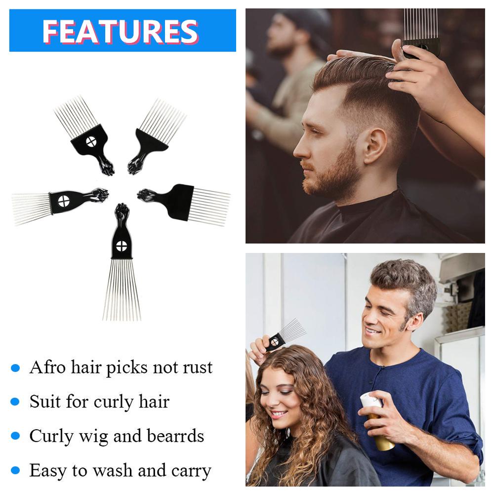 [Hàng mới về] Lược afro pick chải tóc giả tạo kiểu xoăn/ thắt bím răng kim loại màu đen bền bỉ thời trang cho nam nữ
