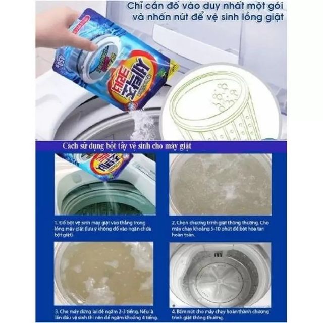 [FREESHIP] Combo 2 gói bột tẩy vệ sinh lồng máy giặt Hàn Quốc