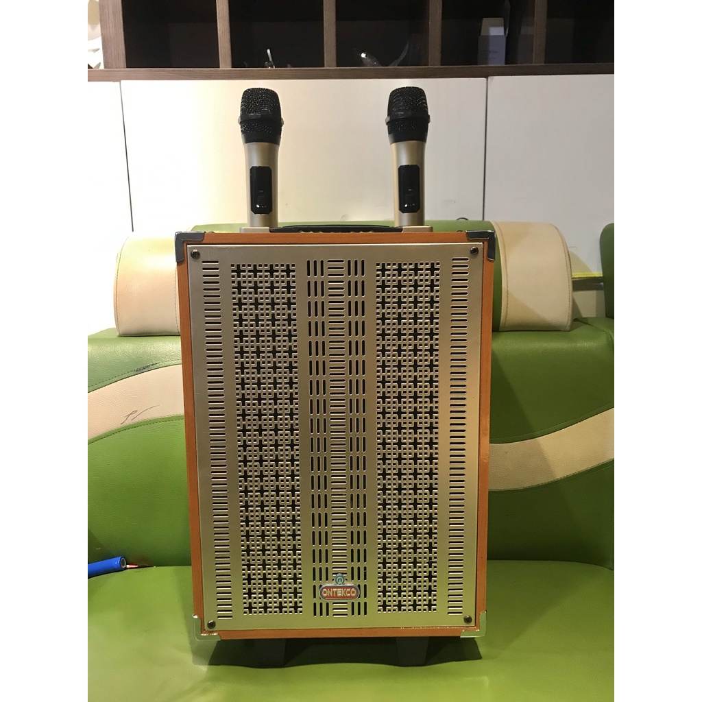 [ GIAO HỎA TỐC ]Loa kéo di động Ontekco 8002 Tặng kèm 2 mic hát karaoke không dây cao cấp - Mặt lưới kim loại siêu bền