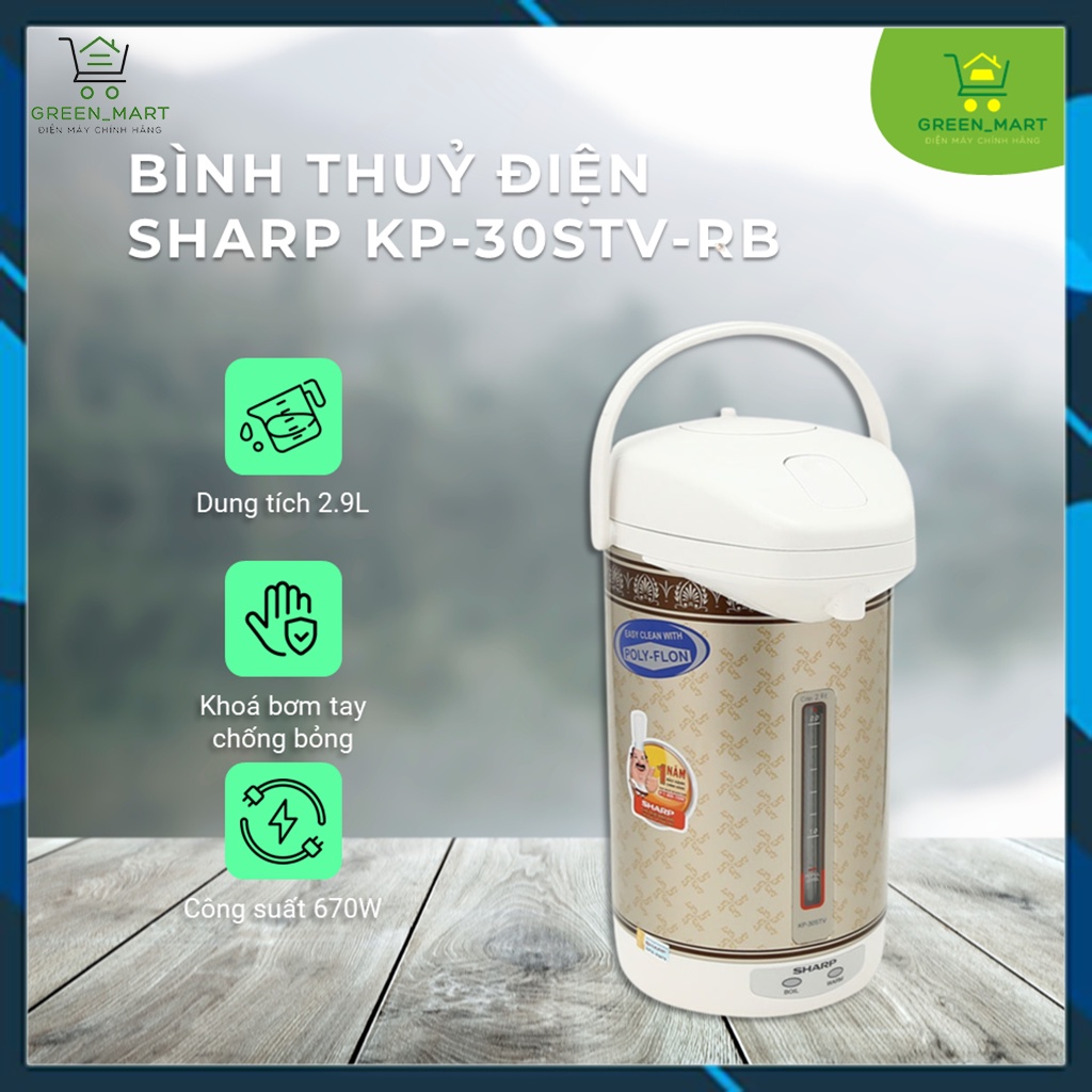 Bình Thủy Điện Inox 100 Độ Sharp KP-30STV(RB) 2.9L Đun Nước Nóng Giữ Nhiệt công suất 670W