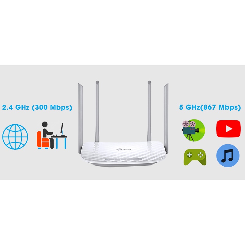 Phát Wifi TP-Link Archer C50 Chính hãng (4 anten, 1167Mbps, 2 băng tần, Repeater, 4LAN).