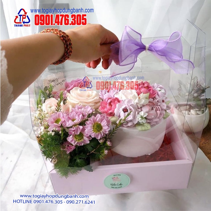 5 Hộp 2 ngăn đế hồng đựng bánh kem mini - bánh bento cake và hoa tặng quà lễ 20-10