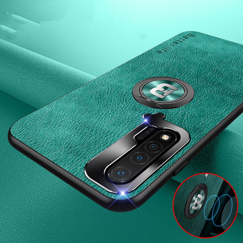 Ốp điện thoại da mềm siêu mỏng có giá đỡ hình nhẫn từ tính miếng kim loại bảo vệ camera cho Huawei Nova 6 SE 5G