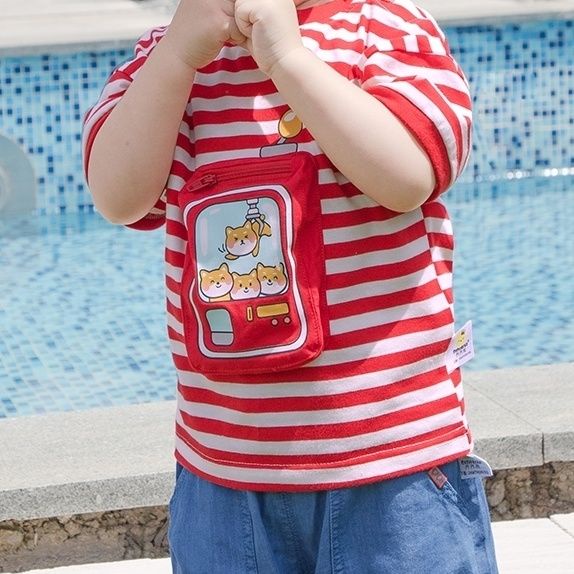 Áo Thun Tay Ngắn Cổ Tròn Kẻ Sọc In Hoạt Hình Phong Cách Hàn Quốc Thời Trang Mùa Hè Cho Bé 2023