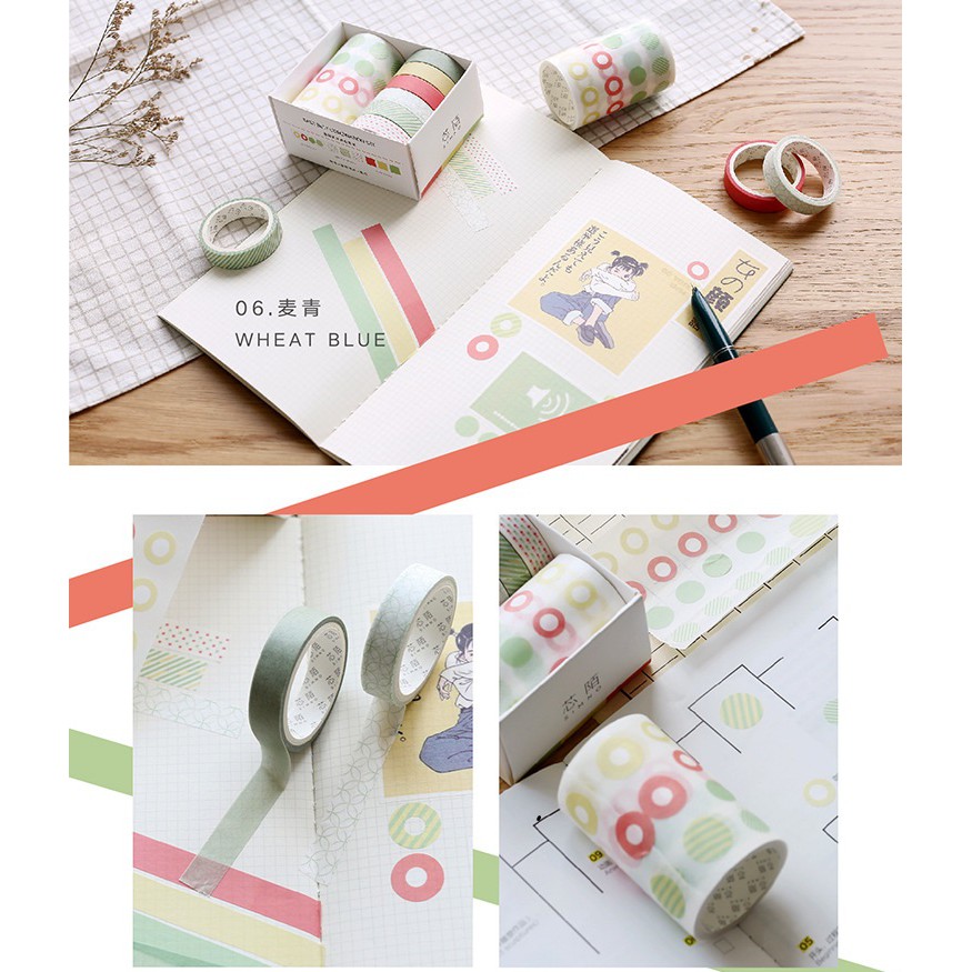 Set băng dính washi tape chấm bi trang trí planner WST2311