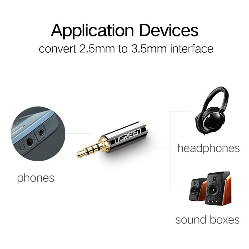 Ugreen Cáp Chuyển Đổi Âm Thanh Từ Giắc Cắm 3.5Mm Sang 2.5Mm Chuyên Dụng Cho Loa Aux