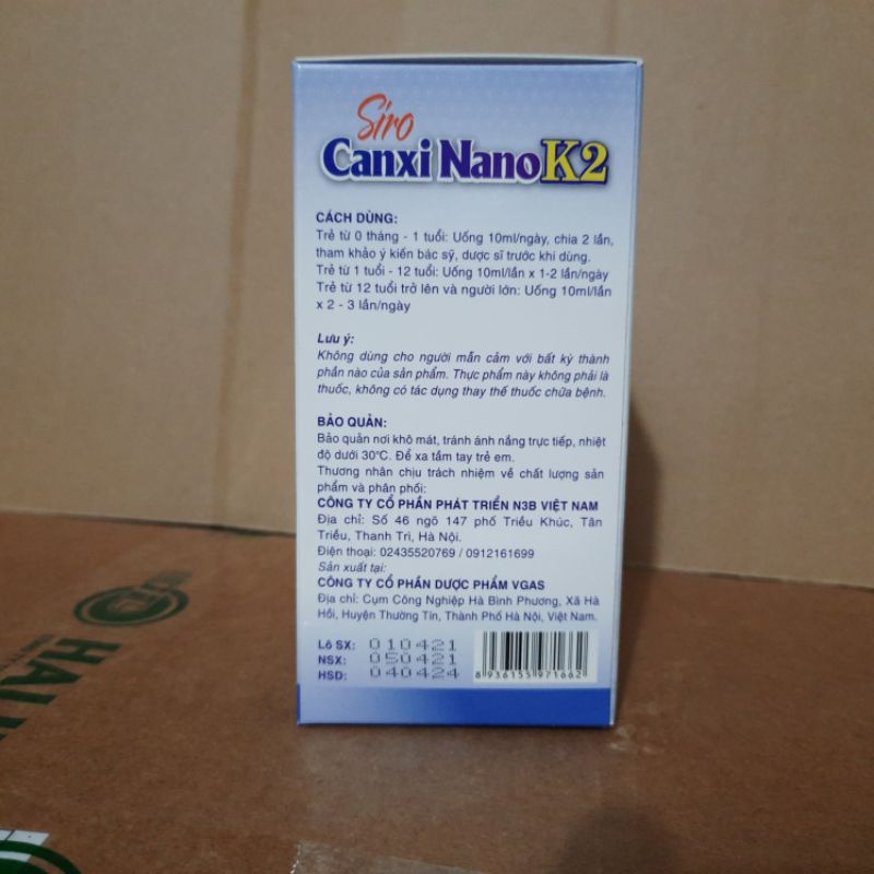 Hộp 20 ống - Siro canxi ống cho trẻ từ 0 tháng tuổi bổ sung Vitamin D3 K2 MK7 - Siro CANXI NANO K2  - AQUAMIN F