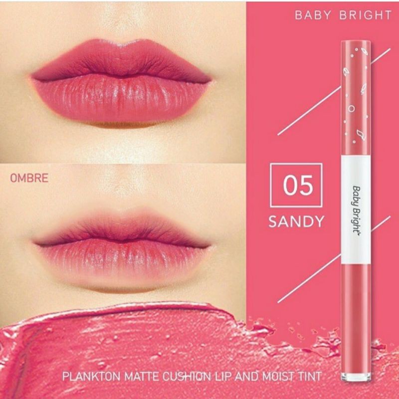 Son 2 đầu Baby Bright Plankton Matte Cushion Lip &amp; Moist Tint màu 05 - Sandy- Thái Lan