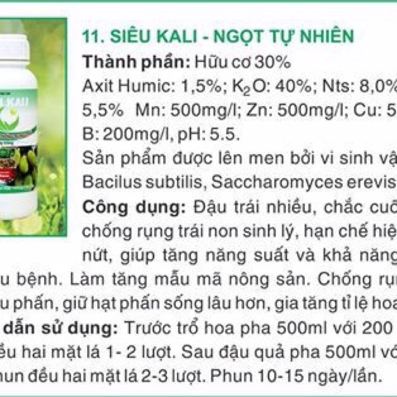 SIÊU KALI HLC 500ML - SIÊU NGỌT TRÁI, TĂNG ĐỘ NGỌT TRÁI, CHẮC TRÁI, TO CỦ, TO HOA CHO CÂY TRÔNG