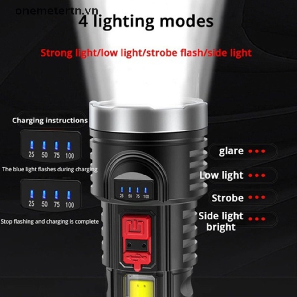 Onemetertn Đèn Pin LED Siêu Sáng Sạc USB Tiện Dụng Mang Theo Du Lịch Leo Núi