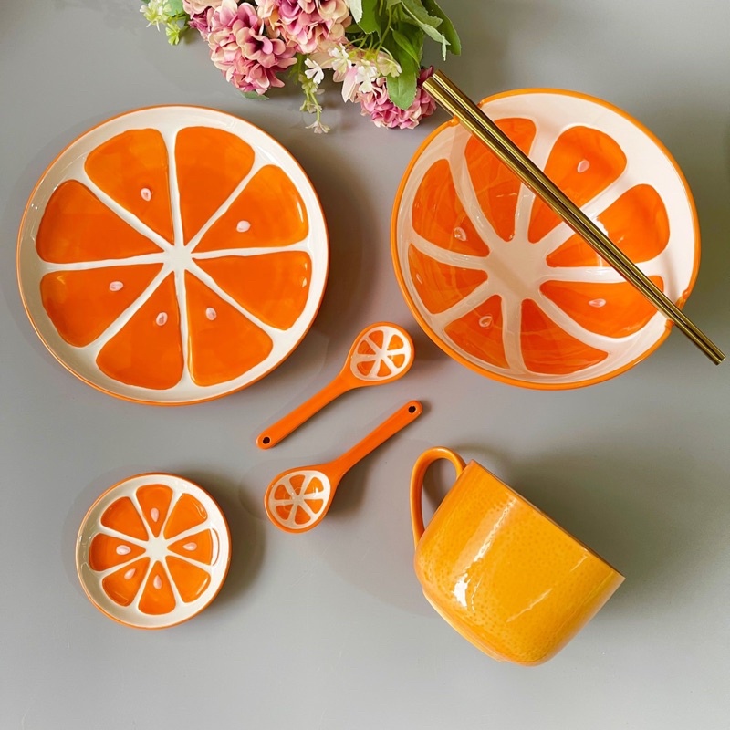 Bát Đĩa Decor Chén Dĩa Sứ Hoạ Tiết Quả Cam Bát Ăn Cơm Tô Canh Gốm Sứ Cao Cấp Làm Quà Tặng