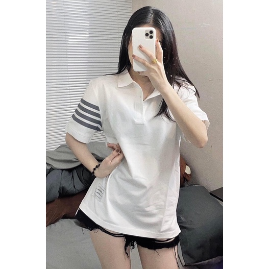 Áo Polo THOM Sọc Tay Chất Thun - Áo Thun Tay Lỡ Cổ Bẻ Hàn Quốc 3 Sọc Tay Vải Dày Mịn Thoáng Mát Thiết Kế Thời Trang