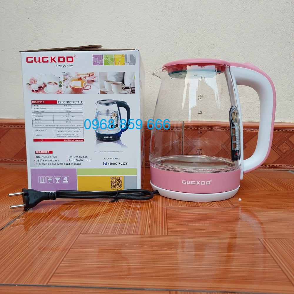 Ấm siêu tốc thủy tinh 2 lít, bình đun nước siêu tốc trong suốt công suất 1500W ,có đèn led ,tự ngắt khi sôi