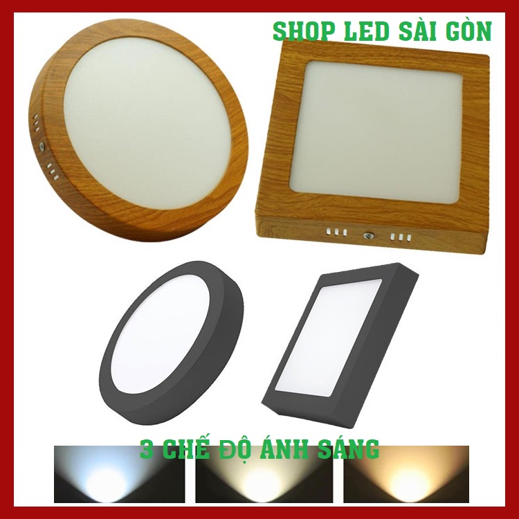 Đèn led ốp trần nổi viền trắng, viền đen, viền gỗ 3 chế độ sáng 12w-18w-24w (trắng-vàng trung tính- vàng)