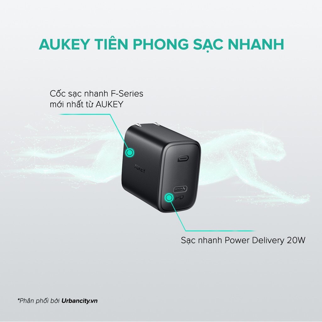 Củ Sạc Nhanh Siêu Nhỏ Aukey PA-F1S Cổng Type C Power Delivery 20W - Hàng Chính Hãng - Bảo Hành 24 Tháng