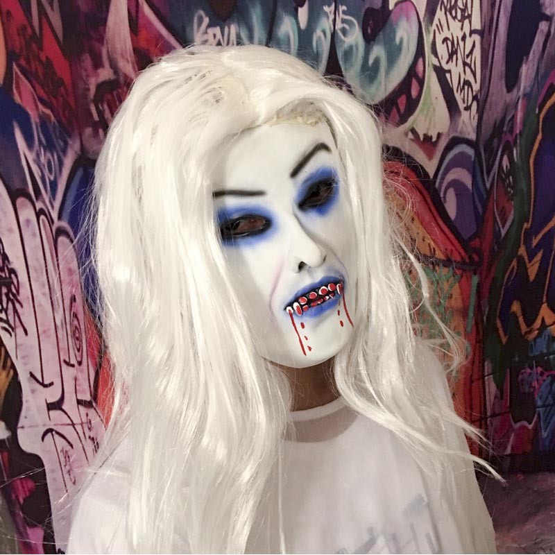 Mặt Nạ Da Quỷ Tóc Trắng Ma Quỷ Kinh Dị Halloween
