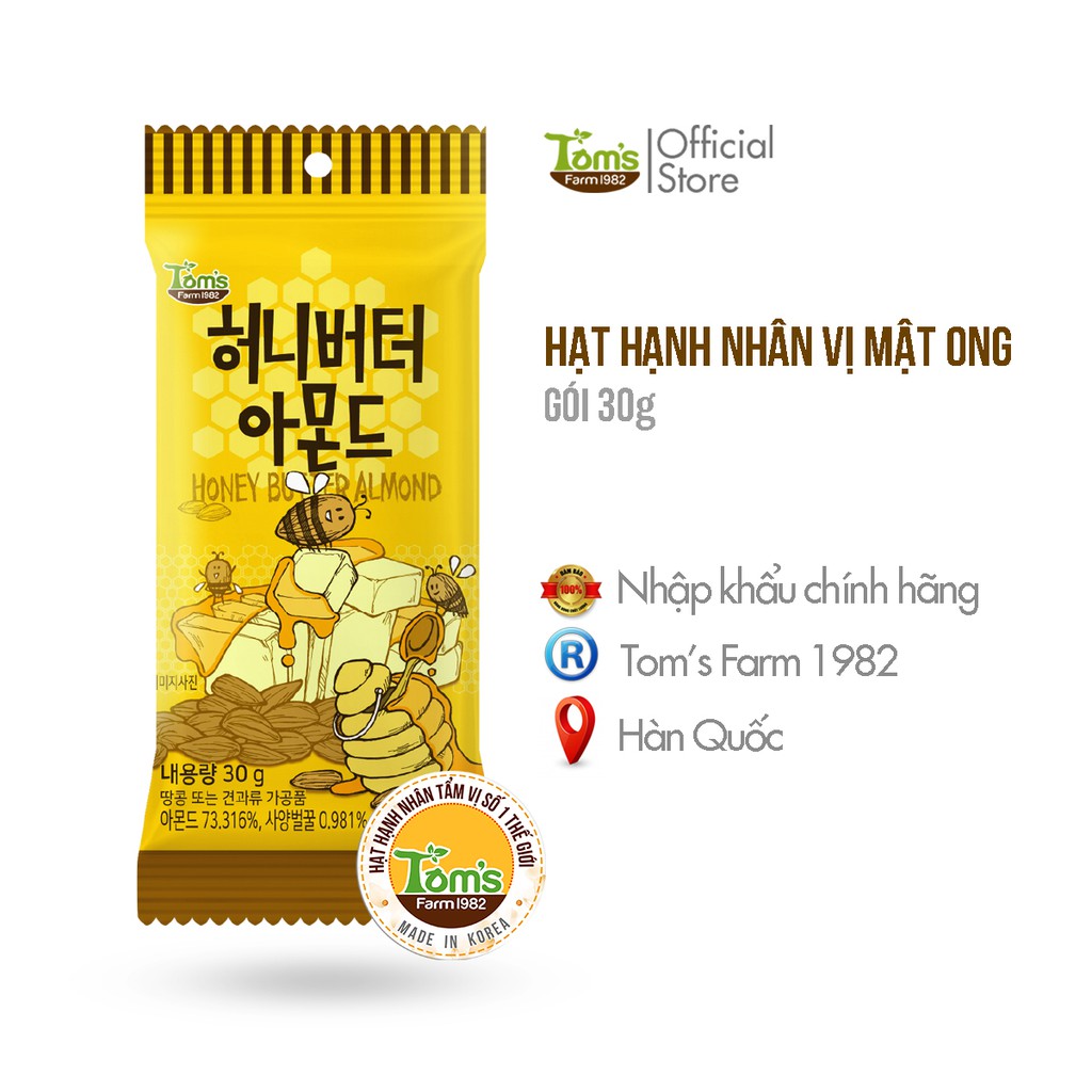 Hạnh Nhân Tẩm Vị Bơ Mật Ong Tom's Farm - Gói 30g