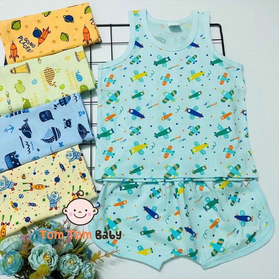 COMBO 5 Bộ quần áo trẻ em thun cotton SUSU | Mẫu Ba lỗ Họa tiết như hình | Size 1-8 cho bé 5-21kg| Đồ bộ bé trai, bình