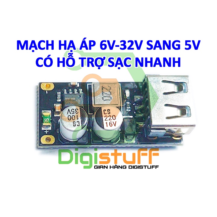 Mạch hạ áp DC 6V - 32V xuống 5V hỗ trợ sạc nhanh, dùng chế sạc điện thoại