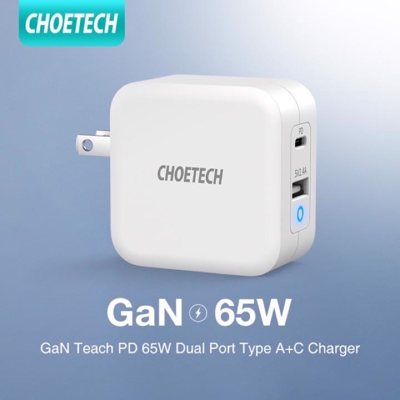 Củ sạc Choetech 65w công nghệ Gan nhỏ gọn 2 cổng PD 3.0 và USB sạc Laptop và điện thoại cực nhanh