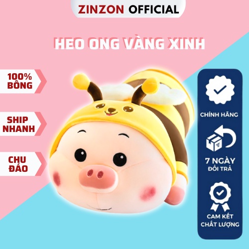 Gấu bông heo ong vàng nằm size bự dễ thương nhồi bông cao cấp ZinZon