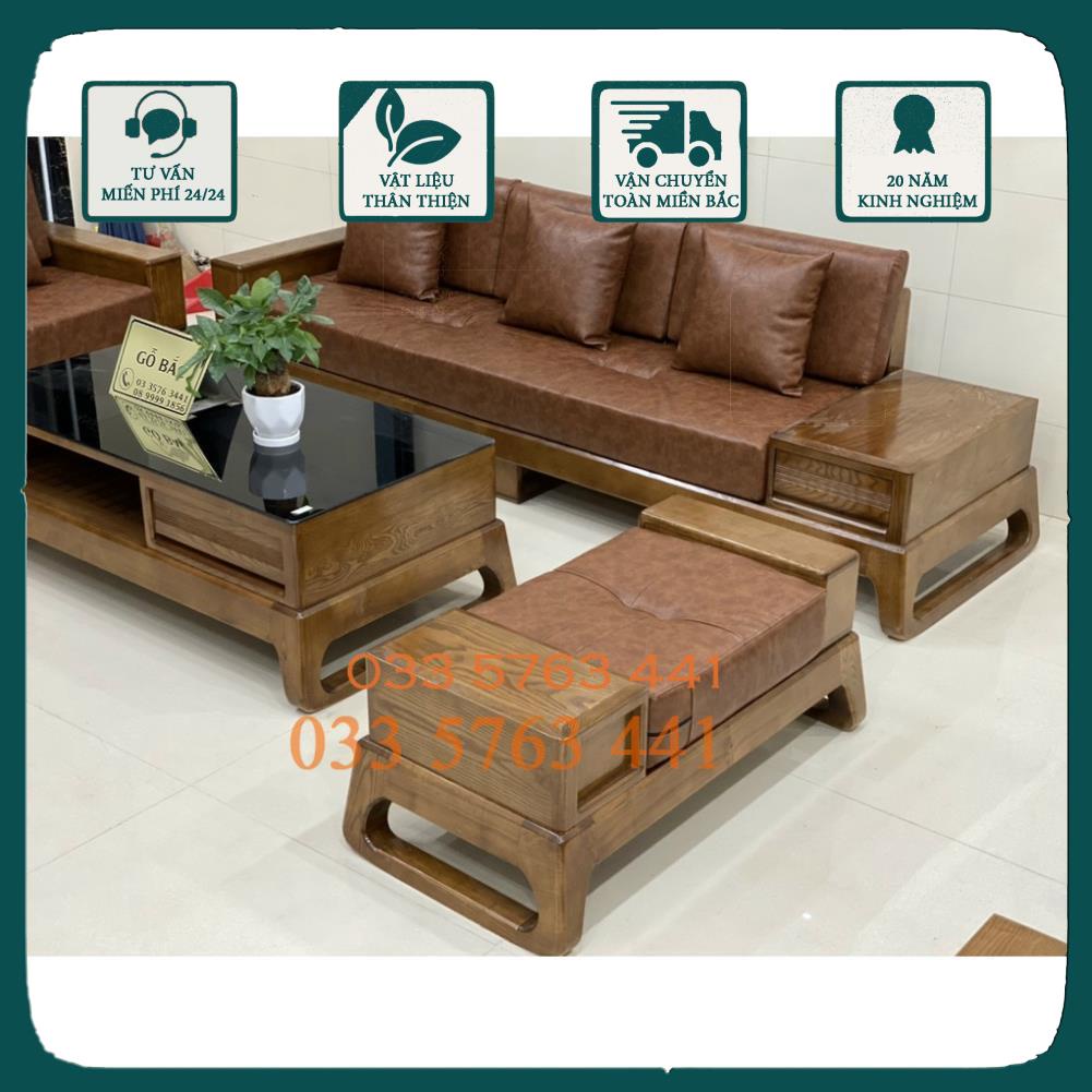 sofa goox Ảnh thật tại xưởng bộ ghế sofa 2 văng chân choãi gỗ sồi nga 100%