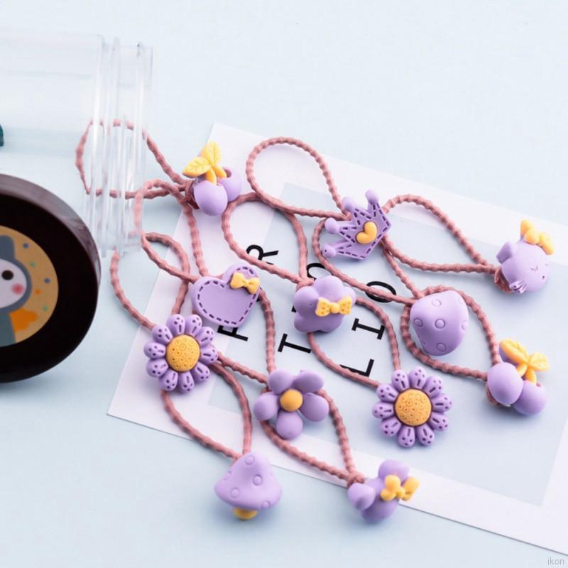 Set 12 Dây Buộc Tóc Hoạt Hình Dễ Thương Cho Bé Gái