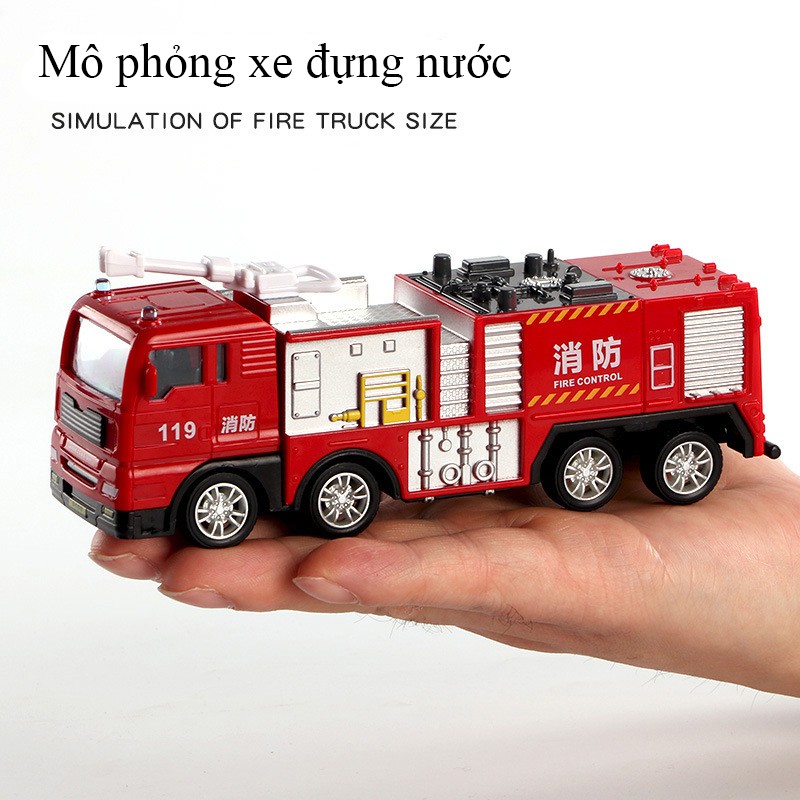 Đồ chơi mô hình xe đầu kéo chở xe cứu hỏa chở nước (gồm 2 xe) nhựa an toàn, kích thước lớn