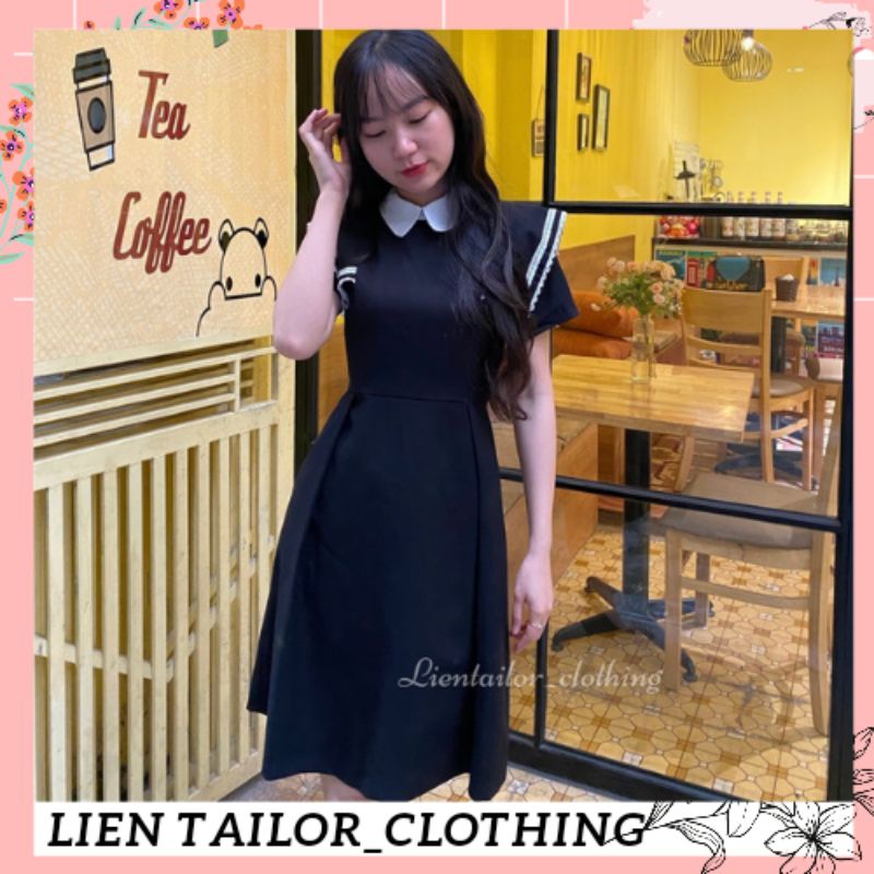 Đầm liền thân công sở ⚡ Ảnh thật tự chụp⚡Dáng A phối cổ trắng chất đũi mát ,trẻ trung,lịch sự