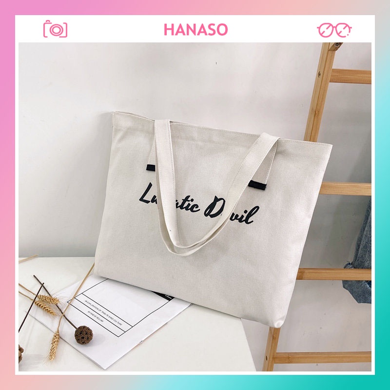 Túi TOTE túi vải canvas thời trang nữ đeo vai họa tiết đơn giản T1005