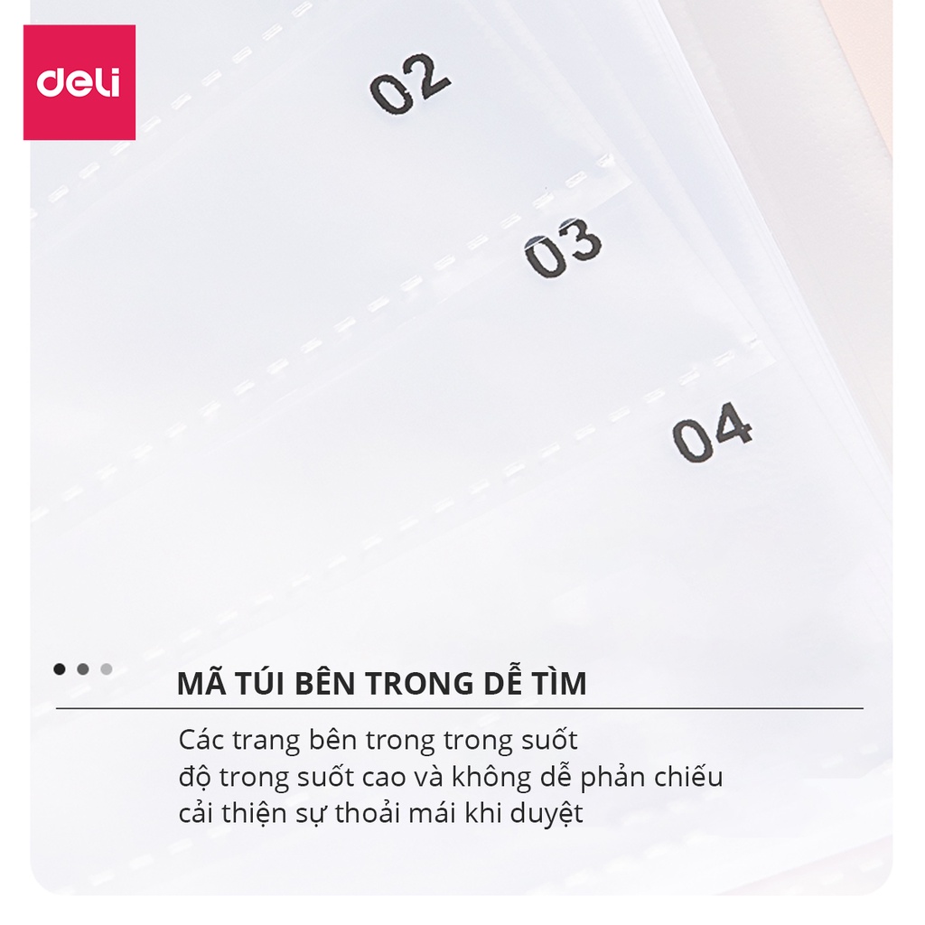 File lá văn phòng A4 Deli - 20/30/40 lá - chất liệu PP cao cấp - Xanh dương/Hồng/Trắng/Tím - NS195/196/197