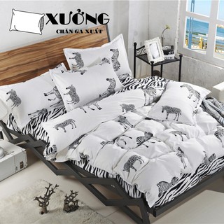 Set vỏ chăn ga gối cotton poly ngựa vằn đen trắng