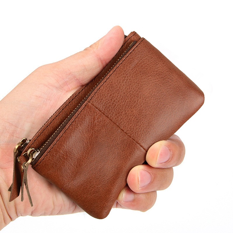 Ví Da Thật Mini Có Khóa Kéo Thời Trang Cho Nữ