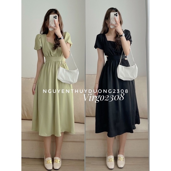 [HÀNG SẴN]VÁY MIDI CHẤT LỤA TRƯỢT CUTOUT CÓ DÂY THẮT NƠ EO “Misani dress”