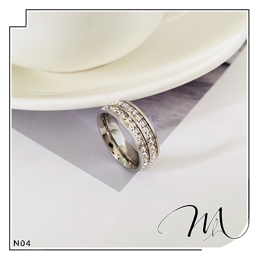 Nhẫn Titan nam nữ unisex 1 hàng đá vuông cao cấp - Măng’s House N04