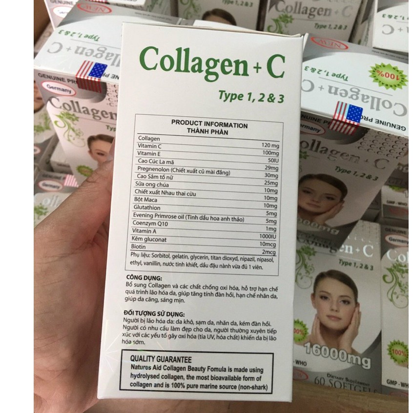 Viên uống đẹp da Collagen +C Type 123 giảm thâm nám tàn nhang - Hộp 60 viên