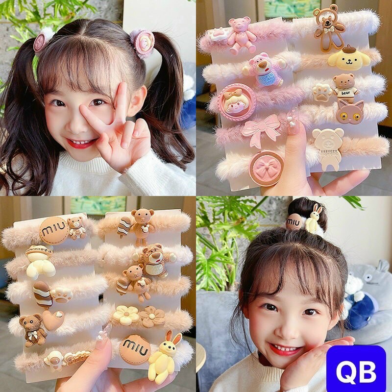 Vĩ 5 Dây Cột Tóc Nhung Lông Họa Tiết Hoạt Hình Phong Cách Hàn Quốc Xinh Xắn