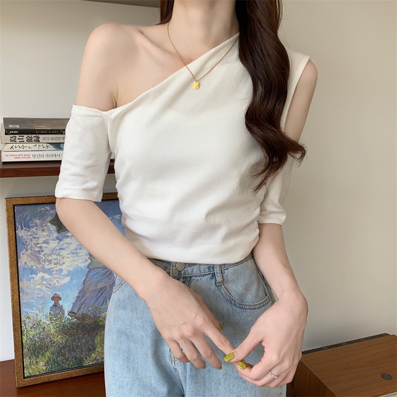 Áo nữ SUXI tay ngắn ôm dáng màu trơn lộ vai gợi cảm thời trang mùa hè