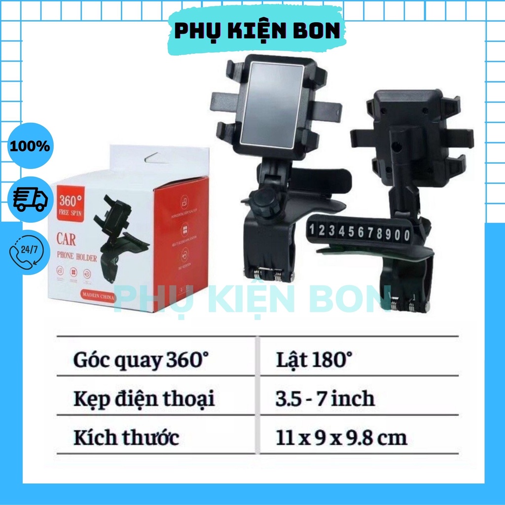 Giá Đỡ Điện Thoại Ô Tô H4 - Kẹp Điện Thoại Ô Tô Taplo Gương Trong Xe- Xoay 360 độ-PHỤ KIỆN BON