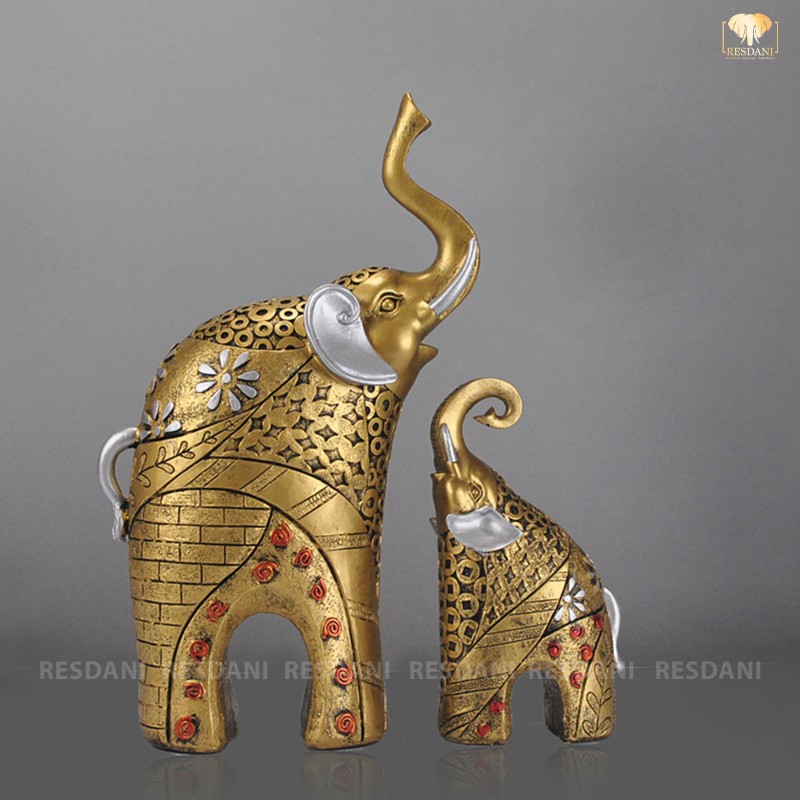 [ KHUYẾN MÃI LỚN ] Cặp Tượng Voi Mẹ Con Tai Vàng Tai Bạc Vật Phẩm Phong Thủy Quà Tặng Trang Trí Nhà RSD12 | BigBuy360 - bigbuy360.vn