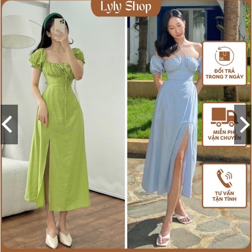 ĐẦM MAXI RỚT VAI DÂY CỔ YẾM CUTOUT LƯNG BO CHUN MẶC ĐƯỢC NHIỀU KIỂU