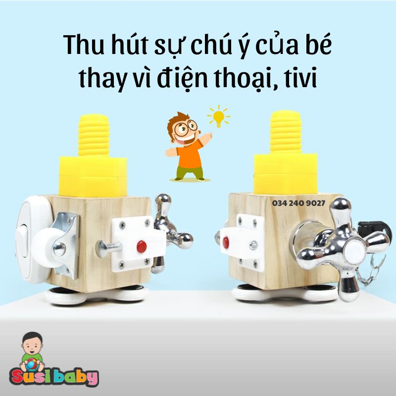 [KÈM QUÀ TẶNG] Khối Bận Rộn 6 Mặt Giúp Tăng Cường Kĩ Năng Sử Dụng Đồ Dùng Trong Nhà Cho Bé - Đồ Chơi Cho Bé