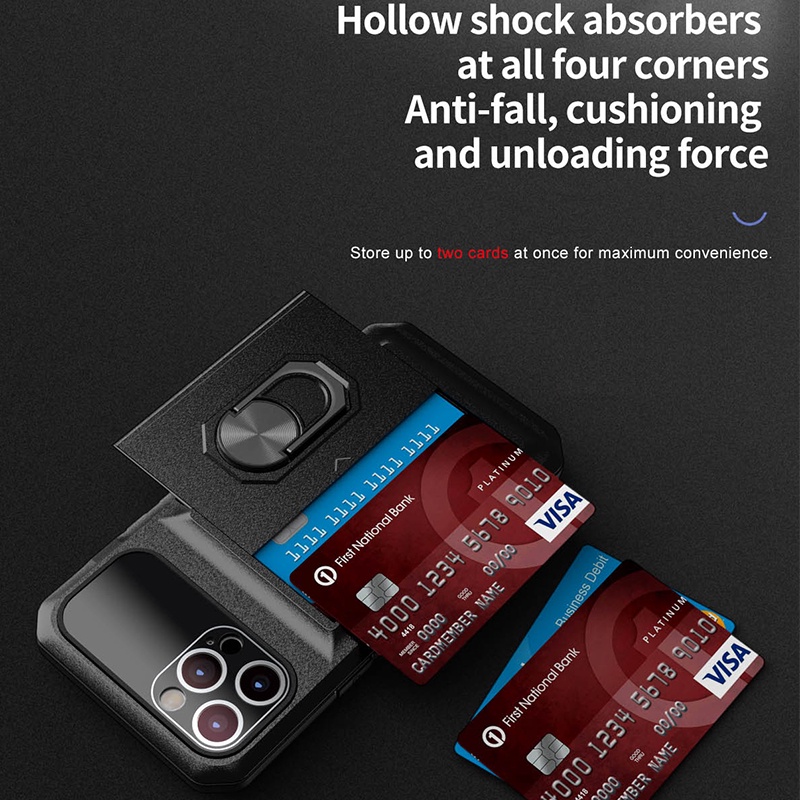 iPhone 13 Pro Max Case Card Holder Camera Protector Hard Case For iPhone 13 13 Pro iPhone 12 12 Pro Max iPhone 11 Pro Max iPhone 7 Plus 8 Plus Car Magnetic Finger Ring Holder Shockproof Phone Cover