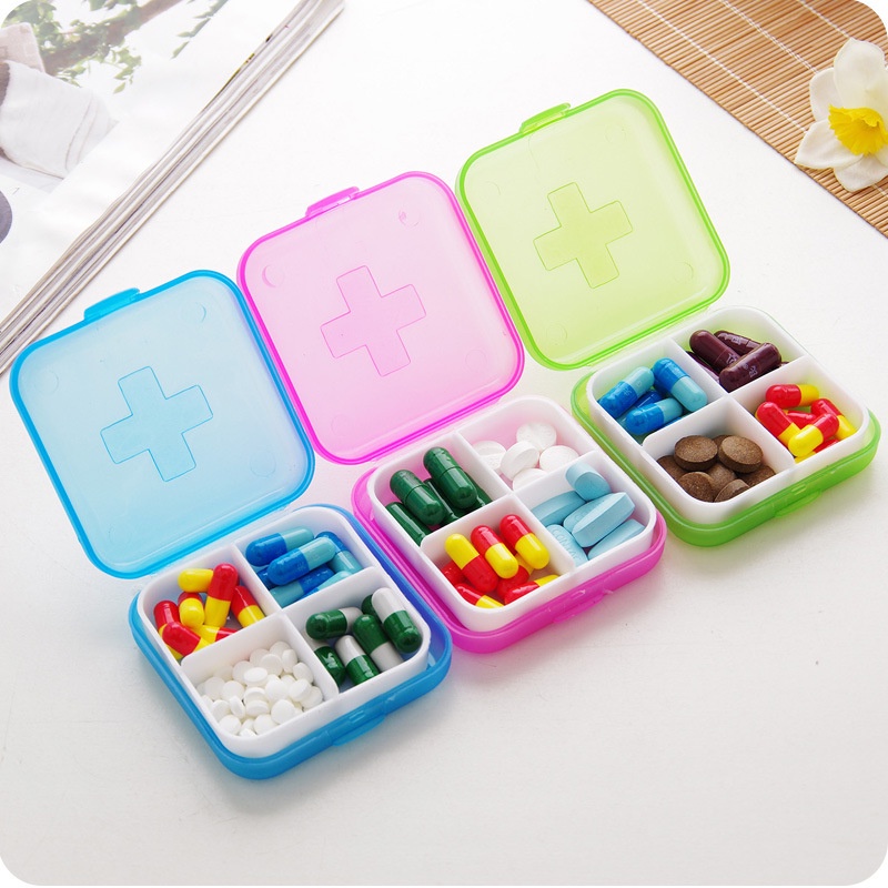 [Tổng Kho Sỉ] Hộp Khay Chia Ngăn Thuốc 4 NGĂN CHỮ THẬP - Khay Đựng Thuốc Y Tế Gia Đình Hàng Ngày Mini Nhỏ Gọn Bỏ Túi