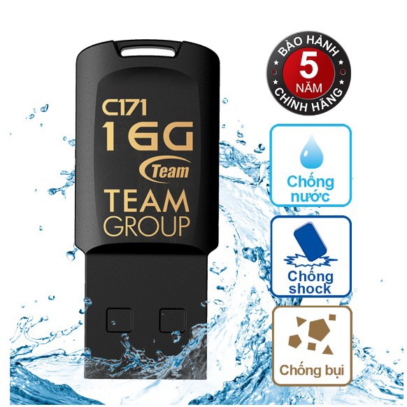 USB Team Group C171 16GB Chống Nước Taiwan (Đen) - Hãng Phân Phối Chính Thức