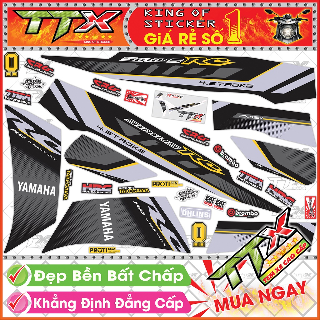 Tem Xe Sirius RC 110 Đen Xám Tím - Tem Sirius Chỉ Vàng Tím Đen Xám Siêu Đẹp - Mẫu Team Sirius Đen Xám Tím
