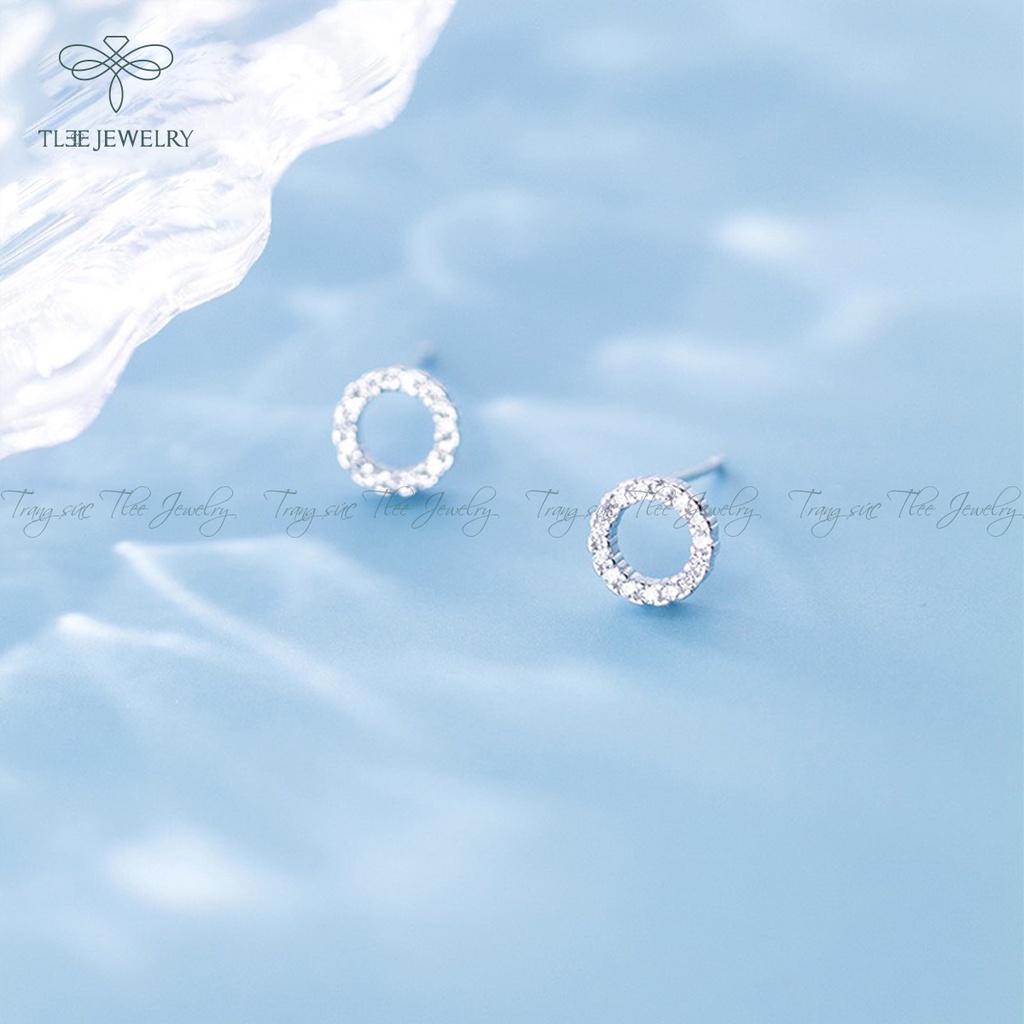 Khuyên tai bạc nữ TLEE hình tròn nạm đá xinh xắn NCJ B0150