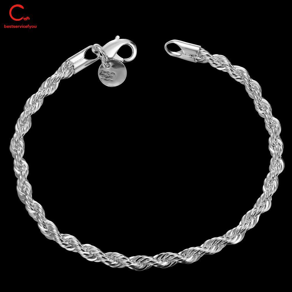Vòng đeo tay bạc 925 dạng xoắn cá tính cho nam nữ
