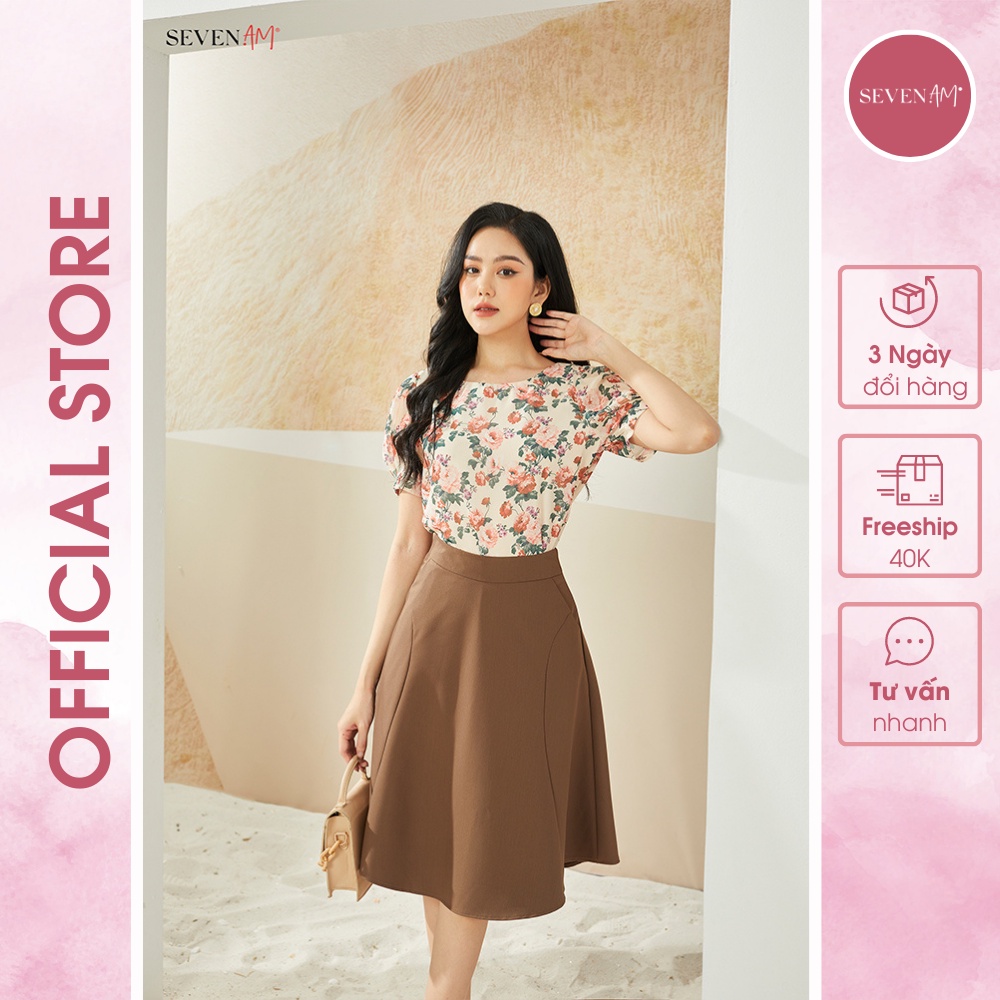 Áo sơ mi chui cộc tay trắng hoa đỏ vàng hồng Seven.AM FH103055